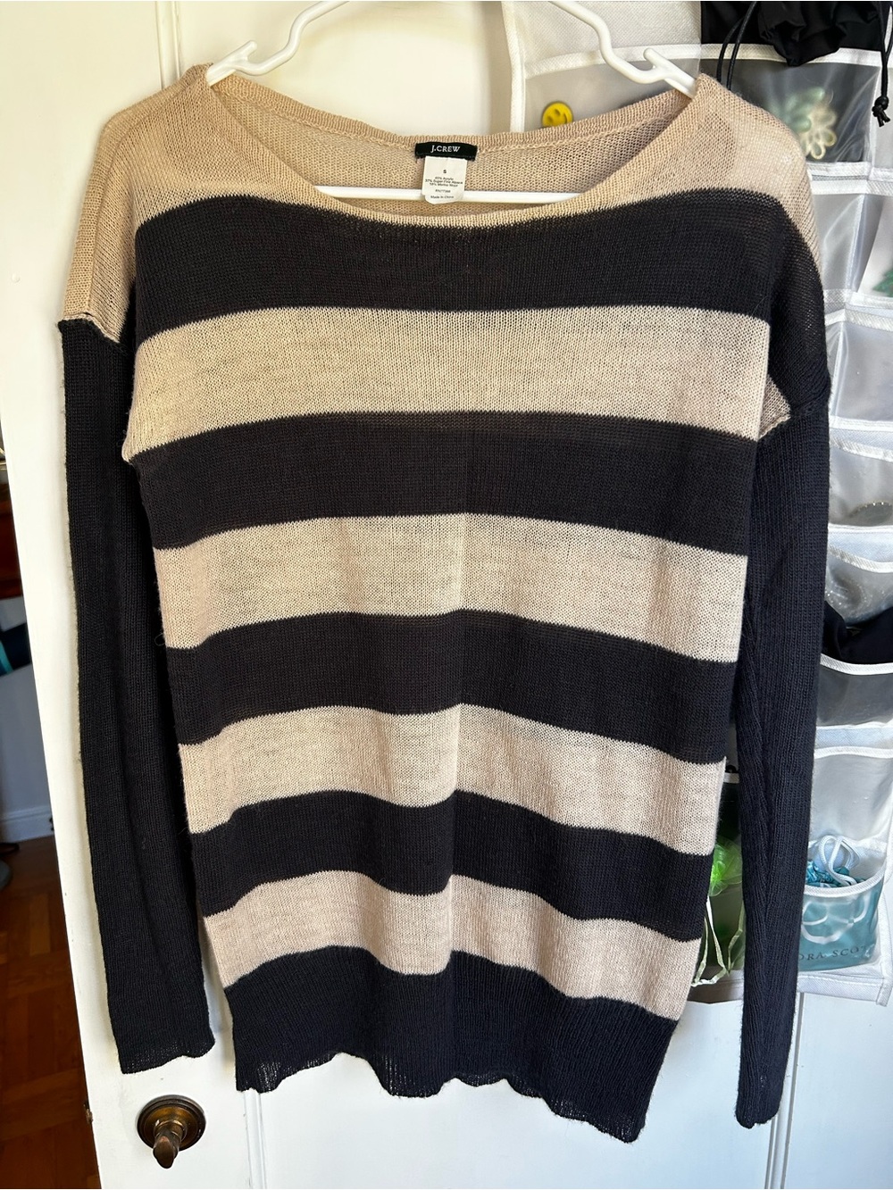 J. Crew Striped Scoopneck Sweater in Navy and Tan